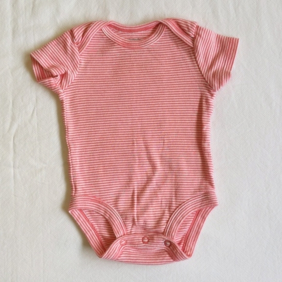 carter's coral striped cotton bodysuit diaper shirt 3 months baby girl - Picture 2 of 6